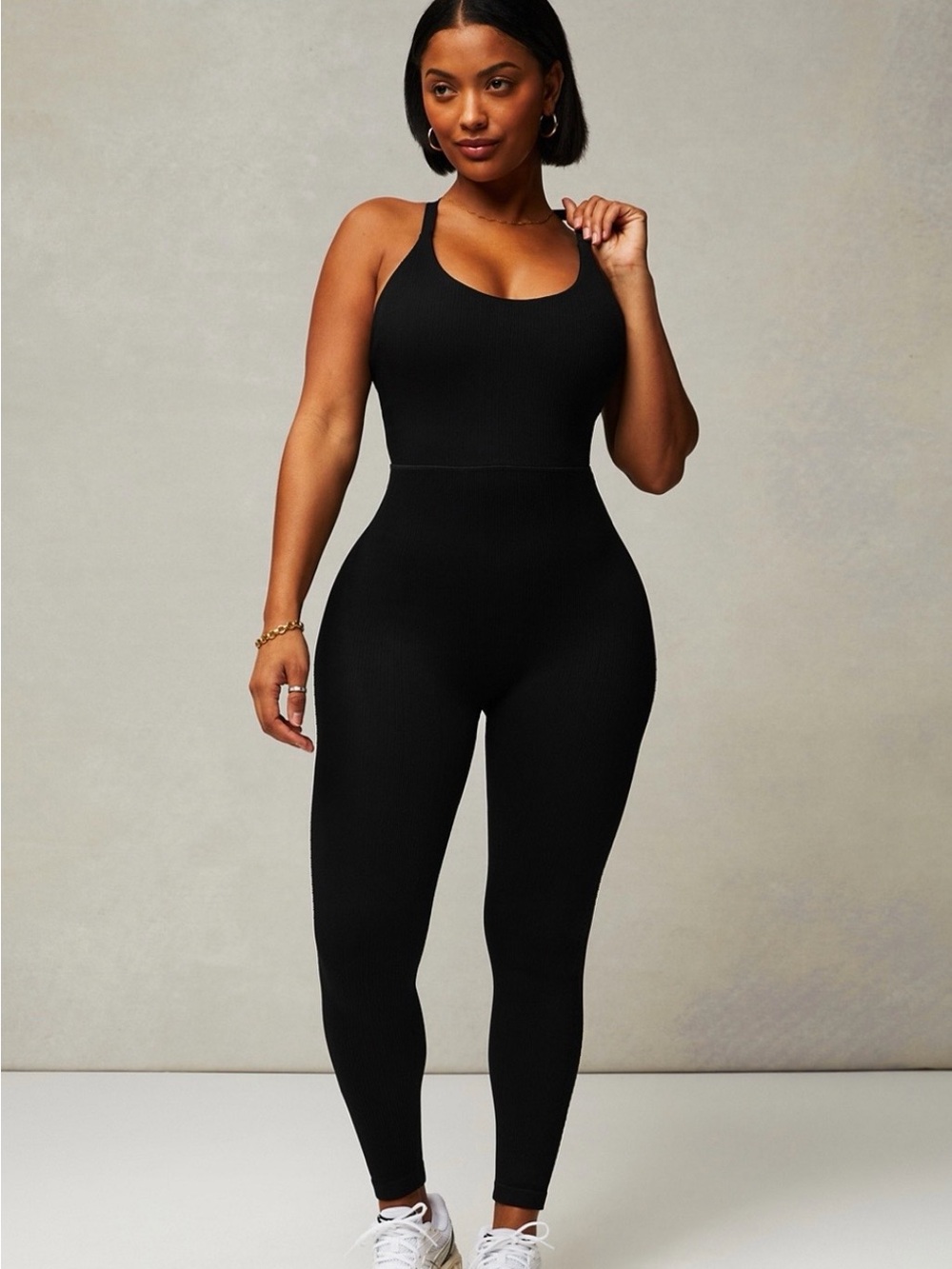 Fabletics Black Ribbed Seamless Jumpsuit